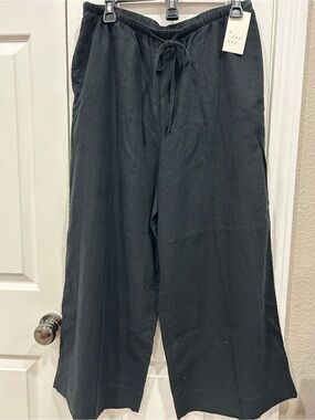 a new day Black Wide-Leg Linen Blend Drawstring Pants NWT